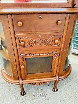 Beautiful Antique Mission Oak Curved Glass China Display Curio Cabinet