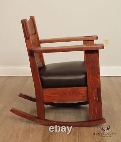 Charles Stickley Attributed Antique Mission Oak and Leather Rocking Chair