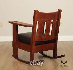 Charles Stickley Attributed Antique Mission Oak and Leather Rocking Chair