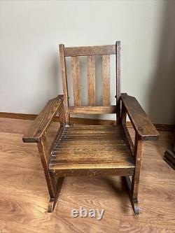 Childs Mission Antique Oak Rocker Rocking Chair (possibly Stickley), Slatted Seat