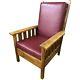 Early 20th c Stickley Arts & Crafts Mission Oak Arm Chair with Leather Upholstery