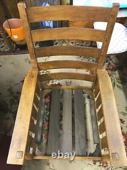 Early 20th c Stickley Arts & Crafts Mission Oak Arm Chair with Leather Upholstery