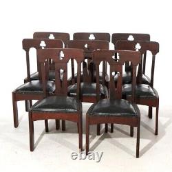 Eight Antique Arts & Crafts Limbert Style Mission Oak Celtic Cutout Chairs c1910
