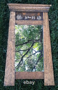 Excellent Tiger Oak Mission Arts Crafts Wall Mirror Frame With Celluloid King Tut