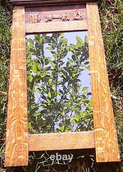 Excellent Tiger Oak Mission Arts Crafts Wall Mirror Frame With Celluloid King Tut