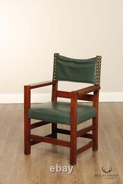 Gustav Stickley Antique Mission Oak Pair of Leather Back Armchairs