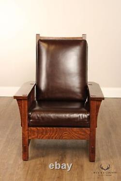 Gustav Stickley Antique Mission Oak and Leather Morris Chair
