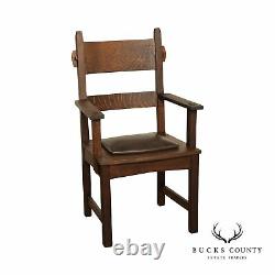 Gustav Stickley Antique Mission Oak and Leather Rabbit-Ear Armchair