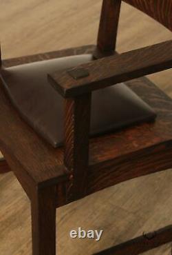 Gustav Stickley Antique Mission Oak and Leather Rabbit-Ear Armchair