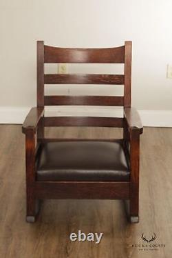 Gustav Stickley Antique Mission Oak and Leather Rocking Chair