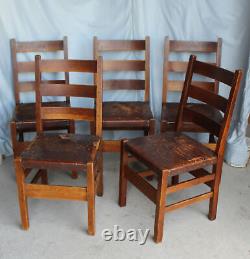 Gustav Stickley Mission Oak Antique Dining Chairs Set of five Ladder back