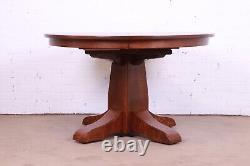 Gustav Stickley Mission Oak Arts & Crafts Pedestal Extension Dining Table