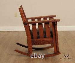 Harden Antique Mission Oak And Leather Pair Of Rockers