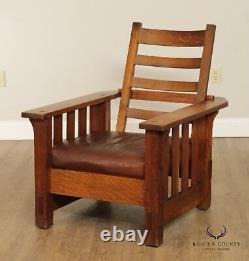 JM Young Oak and Leather Antique Mission Style Morris Chair