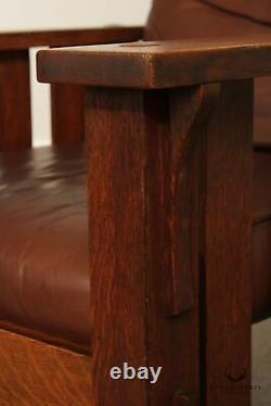 JM Young Oak and Leather Antique Mission Style Morris Chair