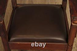 J. M. Young & Son Mission Arts and Crafts Oak And Leather Arm Chair