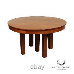 L. & J. G. Stickley Antique Mission Oak Five Leg Extendable Round Dining Table