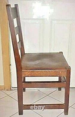 L & J G Stickley Arts & Crafts Mission Oak Chair Signed Orig. Leather Seat