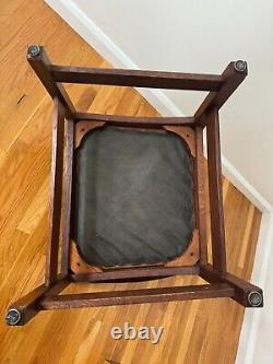 L & J. G. Stickley Mission Style Oak Antique Armchair, Brown Leather Seat