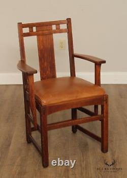 Limbert Antique Mission Set of Six Oak and Leather Dining Chairs