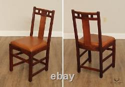 Limbert Antique Mission Set of Six Oak and Leather Dining Chairs