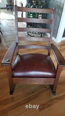 Limbert Quarter Sawn Oak Mission Style Rocking Chair Leather Seat Restored