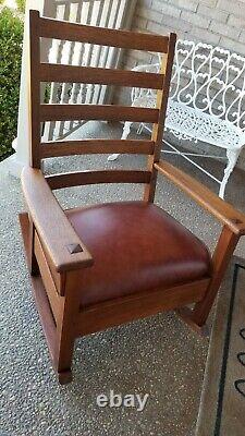 Limbert Quarter Sawn Oak Mission Style Rocking Chair Leather Seat Restored