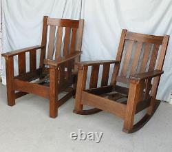 Limbert Set Antique Mission Oak Rocking Chair and Gentlemans Arm Chair Arts &