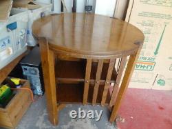 MISSION OAK TABLE with REVOLVING BOOKCASE. NO RESERVE