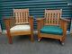 Matched Pair Of Stickley Era Mission Arts & Crafts Chairs, Heavy & Sturdy & Orig
