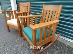 Matched Pair Of Stickley Era Mission Arts & Crafts Chairs, Heavy & Sturdy & Orig
