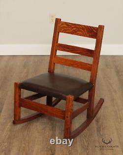 Mission Antique Oak and Leather Children's Rocking Chair