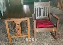 Mission / Arts and Crafts style oak matching rocking armchair & library table