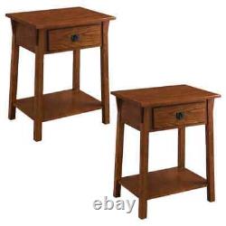 Mission End Table with Drawer, Solid Wood, 2-Pack Nightstand