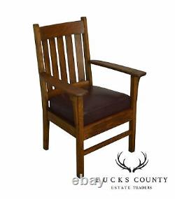 Mission Oak Antique Leather Seat Armchair Possibly Stickley