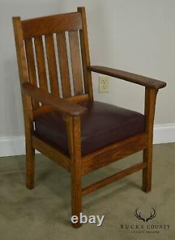 Mission Oak Antique Leather Seat Armchair Possibly Stickley