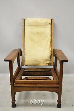 Mission Oak Arts Crafts Reclining Morris Chair Fold Flip Footrest attr Hunzinger