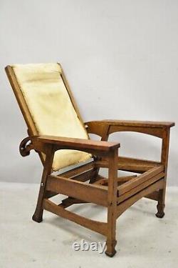 Mission Oak Arts Crafts Reclining Morris Chair Fold Flip Footrest attr Hunzinger
