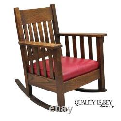 Mission Oak Arts & Crafts Stickley JM Young Style Rocker Rocking Chair Red Seat