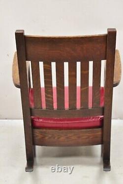 Mission Oak Arts & Crafts Stickley JM Young Style Rocker Rocking Chair Red Seat