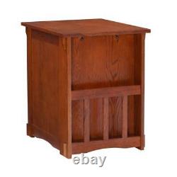 Mission Oak Cabinet End Table Open Shelves Wood Storage Pull out Shelf Hidden