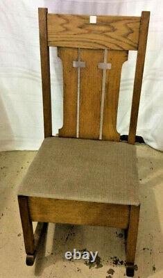 Mission Oak Rocking Chair with Sewing Drawer Antique Arts & Crafts Wood Rocker