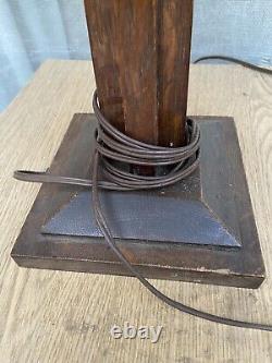 Mission Oak Slag Stained Glass Desk Lamp W. B. Brown