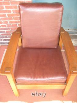 Mission Oak Stickley Brothers Large Arm Chair/Leather #703 Original