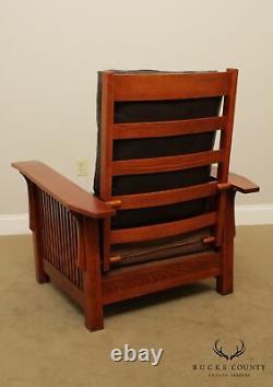 Mission Style Oak Brown Leather Spindle Morris Chair