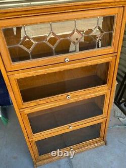 Mission Style Oak Leaded Glass Barrister Lawyers Bookcase Cabinet 55
