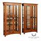 Mission Style Pair of Glass Door Oak Display Curio Cabinets