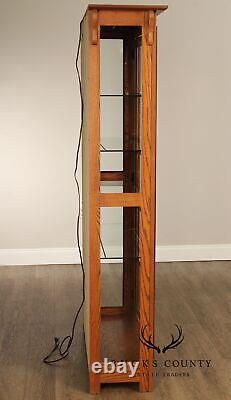 Mission Style Pair of Glass Door Oak Display Curio Cabinets