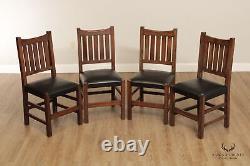 Mission Style Set of Four Solid Oak Dining Side Chairs