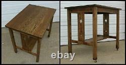 OLD Arts & Crafts Mission Oak Library Diamond Pierce Slat Side Table Desk Office